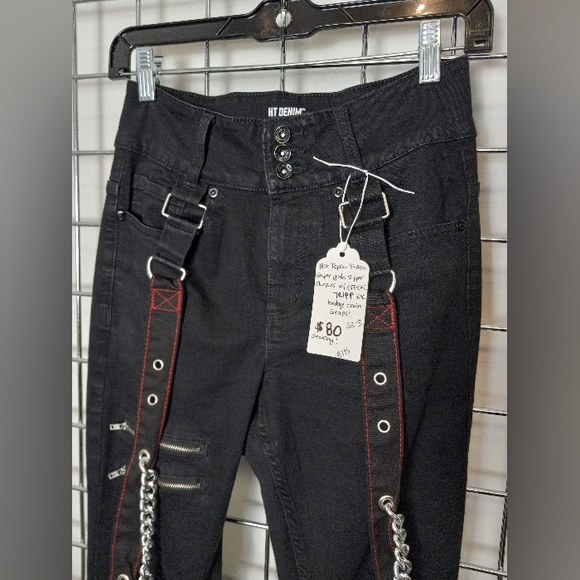 Hot Topic + Tripp NYC hi-rise stretchy super skinny goth jeans! Bondage chains! - Picture 2 of 5